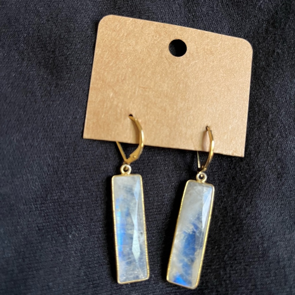 Faceted Rainbow Moonstone Rectangular Earrings - image 6